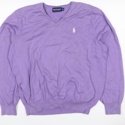 Polo Golf Ralph Lauren Men Purple XL V-Neck Cotton Cashmere Jumper