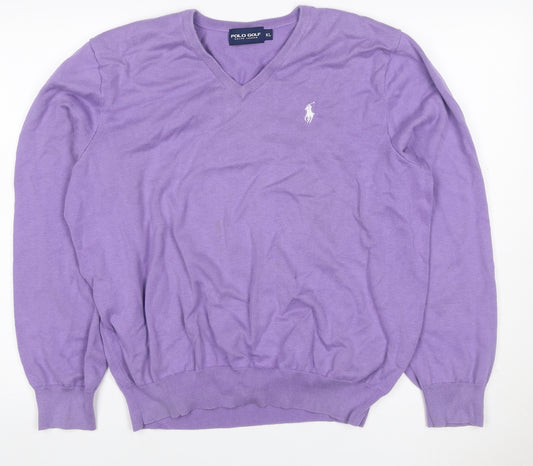 Polo Golf Ralph Lauren Men Purple XL V-Neck Cotton Cashmere Jumper