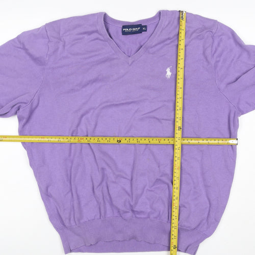 Polo Golf Ralph Lauren Men Purple XL V-Neck Cotton Cashmere Jumper