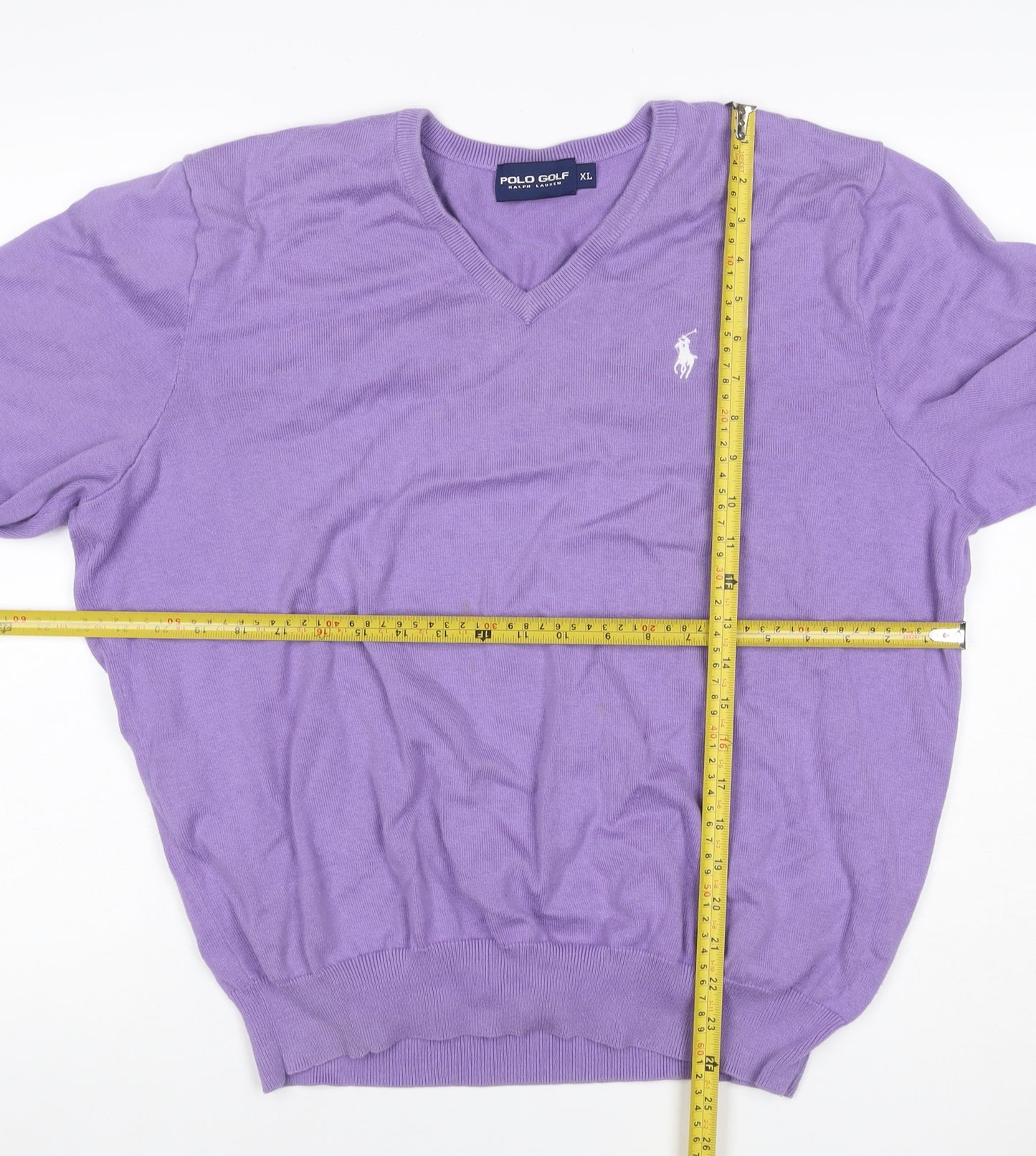 Polo Golf Ralph Lauren Men Purple XL V-Neck Cotton Cashmere Jumper