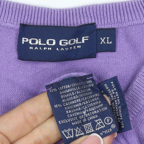 Polo Golf Ralph Lauren Men Purple XL V-Neck Cotton Cashmere Jumper