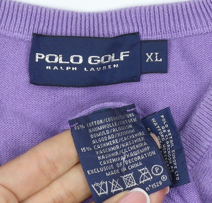 Polo Golf Ralph Lauren Men Purple XL V-Neck Cotton Cashmere Jumper