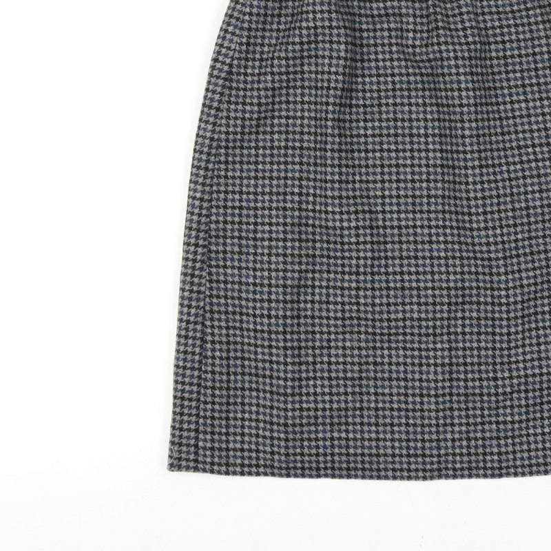 Women’s Wool Grey Black Houndstooth Check 28 Waist High Rise Pencil Skirt Knee Length