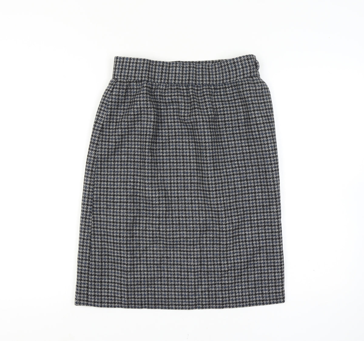 Women’s Wool Grey Black Houndstooth Check 28 Waist High Rise Pencil Skirt Knee Length