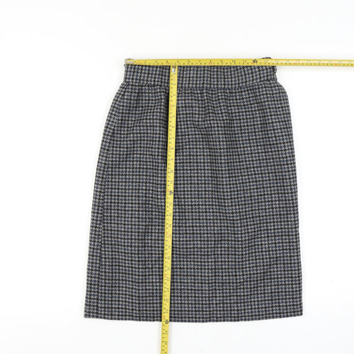Women’s Wool Grey Black Houndstooth Check 28 Waist High Rise Pencil Skirt Knee Length