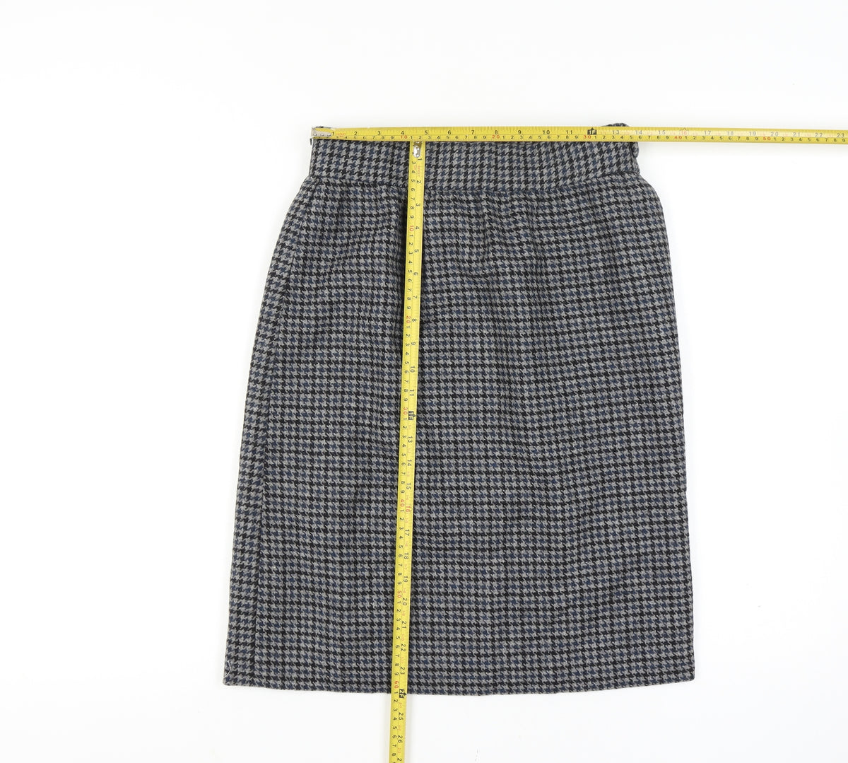 Women’s Wool Grey Black Houndstooth Check 28 Waist High Rise Pencil Skirt Knee Length