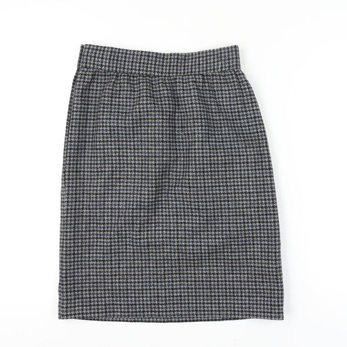 Women’s Wool Grey Black Houndstooth Check 28 Waist High Rise Pencil Skirt Knee Length