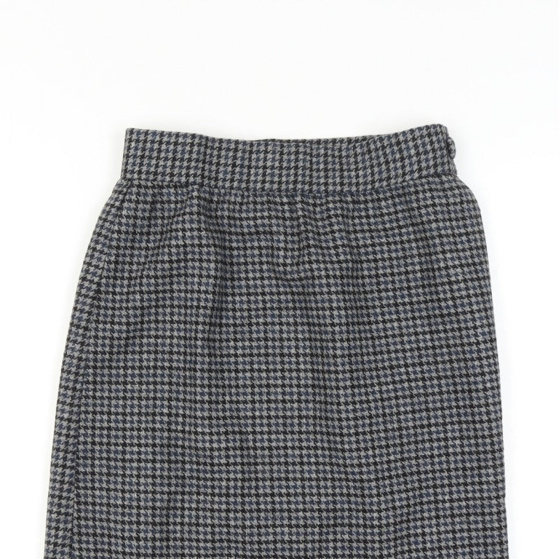 Women’s Wool Grey Black Houndstooth Check 28 Waist High Rise Pencil Skirt Knee Length