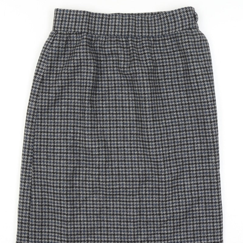 Women’s Wool Grey Black Houndstooth Check 28 Waist High Rise Pencil Skirt Knee Length