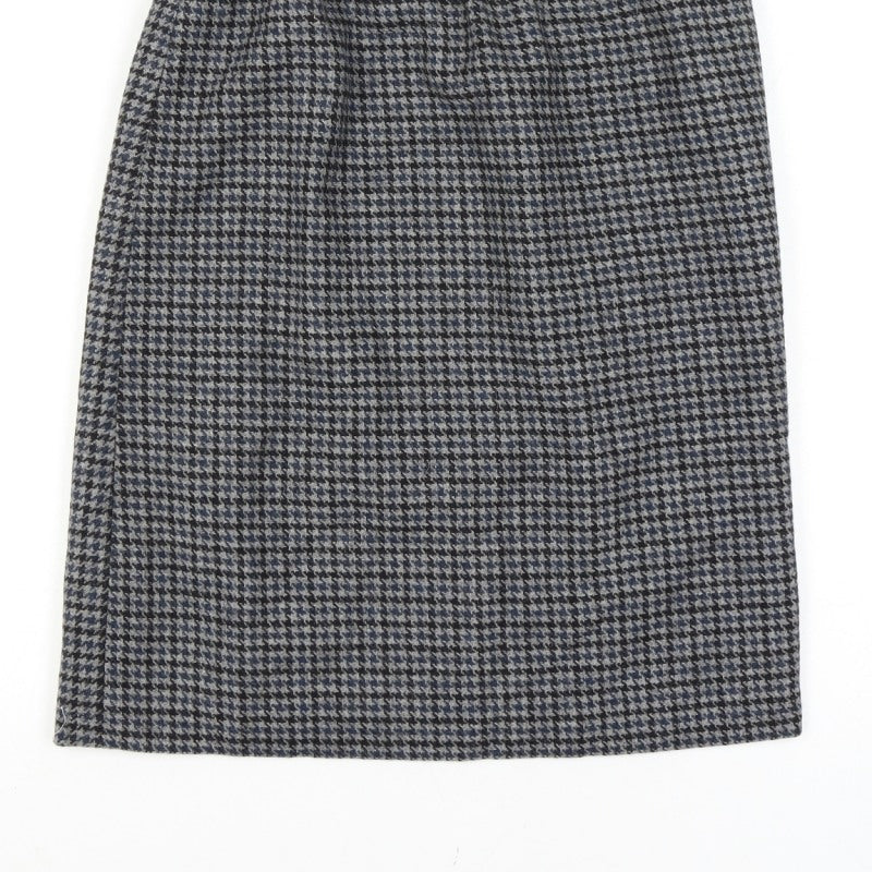 Women’s Wool Grey Black Houndstooth Check 28 Waist High Rise Pencil Skirt Knee Length