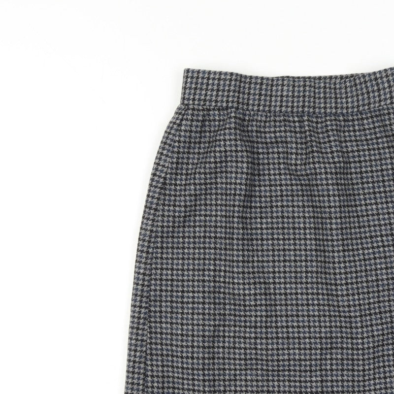 Women’s Wool Grey Black Houndstooth Check 28 Waist High Rise Pencil Skirt Knee Length