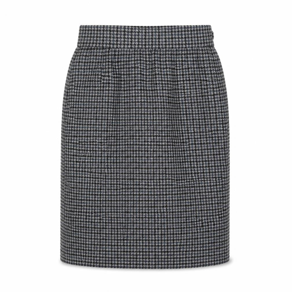 Women’s Wool Grey Black Houndstooth Check 28 Waist High Rise Pencil Skirt Knee Length
