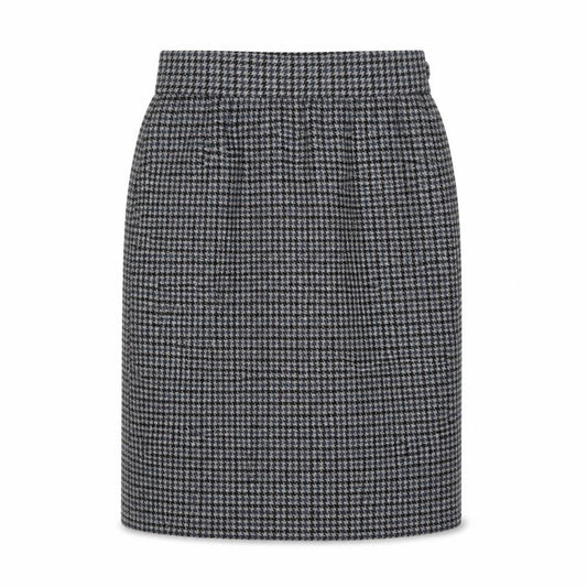 Front view of Women’s Wool Grey Black Houndstooth Check 28 Waist High Rise Pencil Skirt Knee Length