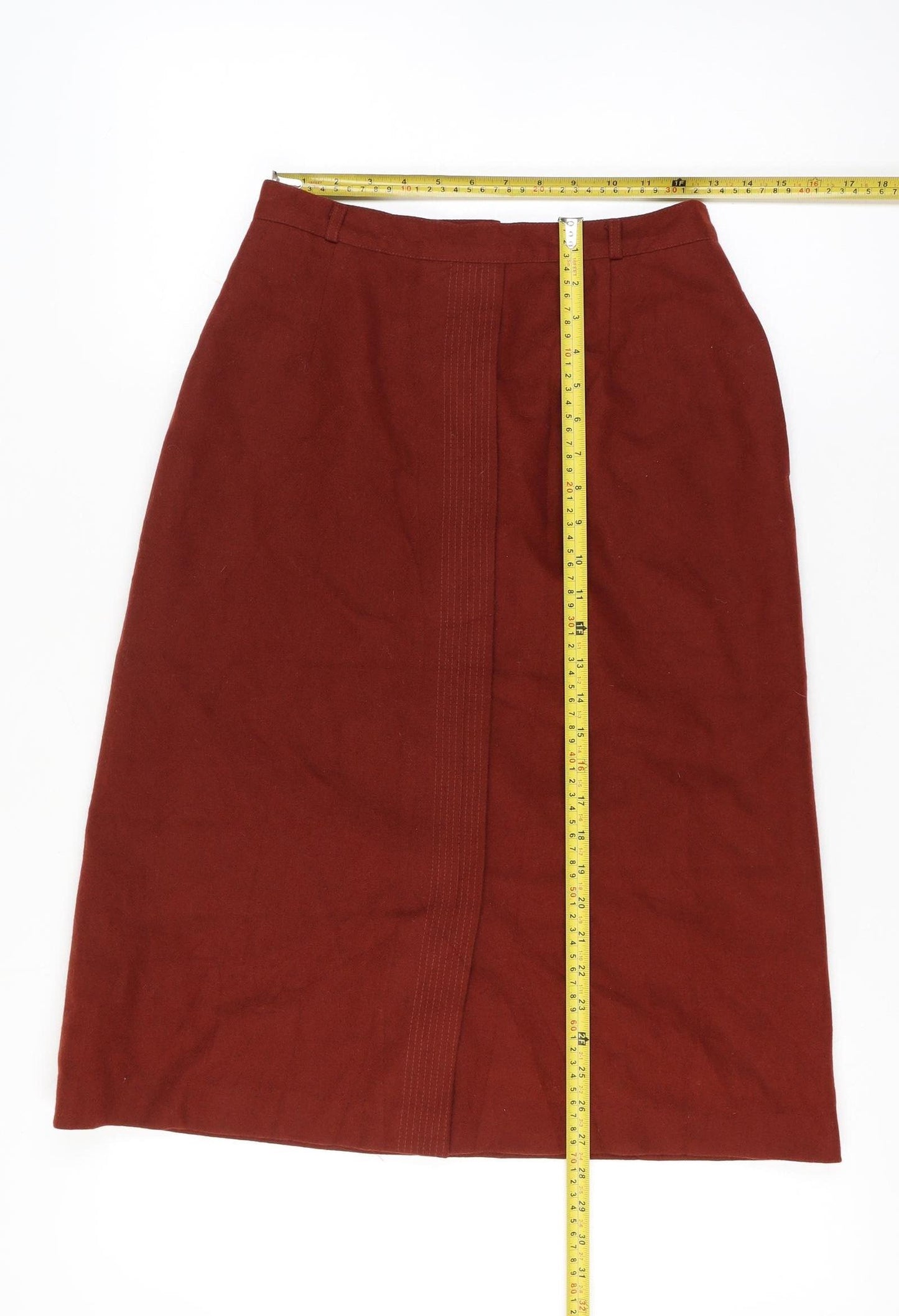 Pan-Hel Women’s Red Wool Midi Pencil Skirt 28 Waist Vintage