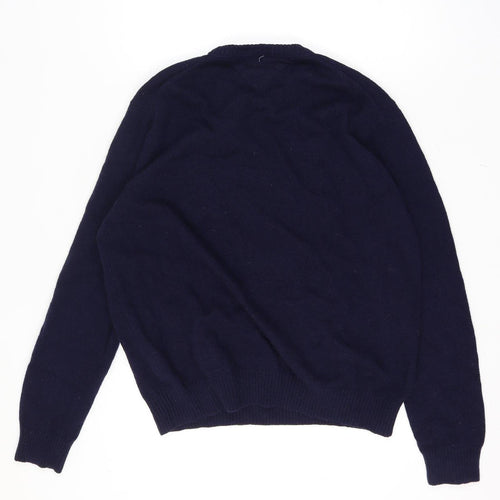 Tommy Hilfiger Men's XL Blue Lambswool Crew Neck Graphic Logo Jumper