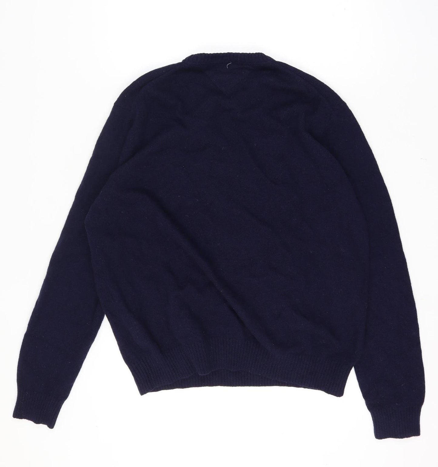 Tommy Hilfiger Men's XL Blue Lambswool Crew Neck Graphic Logo Jumper