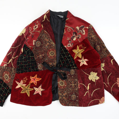 Indigo Moon XXL Women’s Red Floral Beaded Patchwork Kimono Jacket