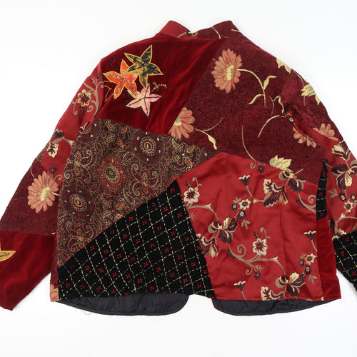 Indigo Moon XXL Women’s Red Floral Beaded Patchwork Kimono Jacket
