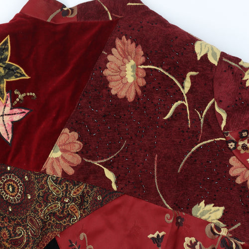 Indigo Moon XXL Women’s Red Floral Beaded Patchwork Kimono Jacket