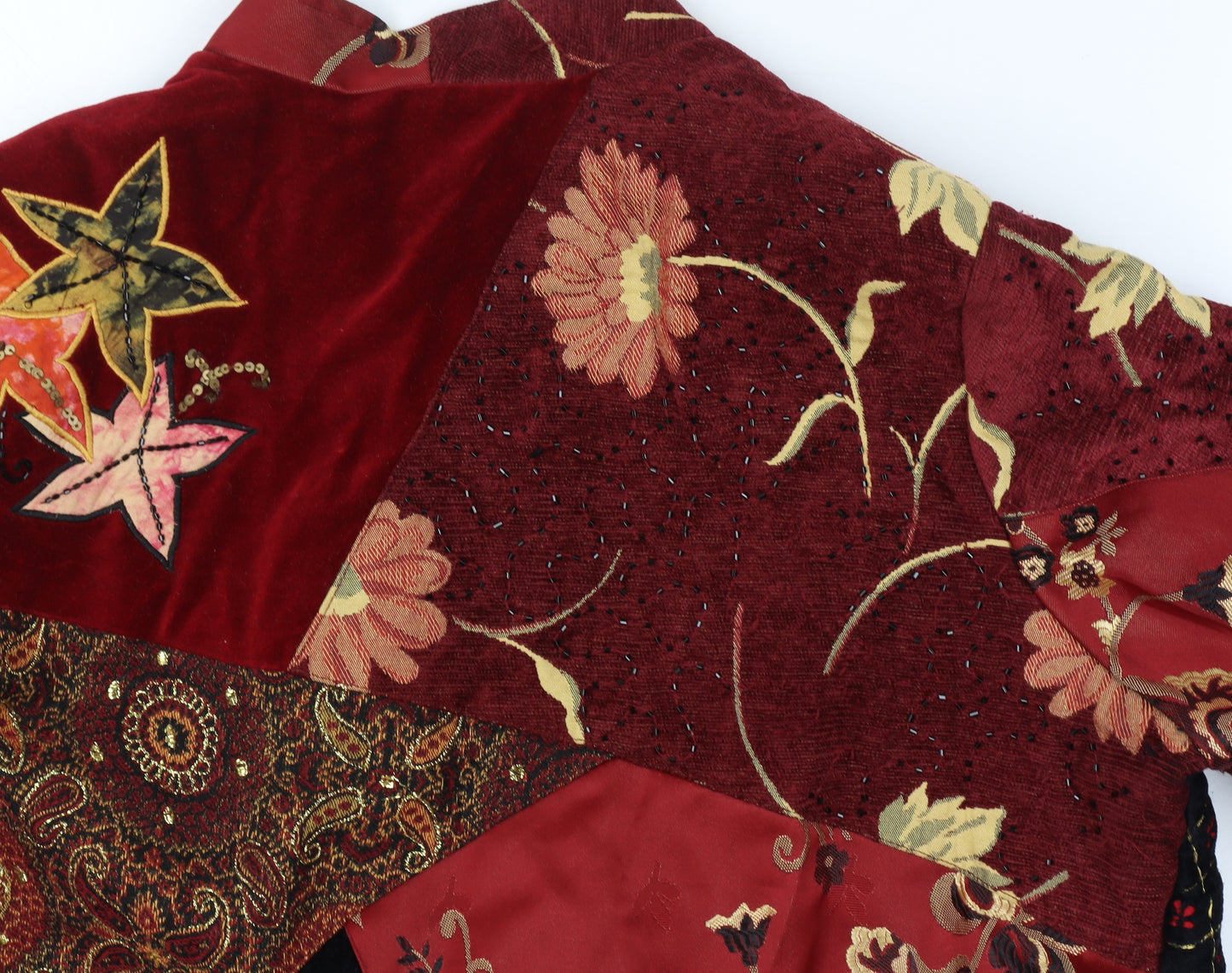 Indigo Moon XXL Women’s Red Floral Beaded Patchwork Kimono Jacket