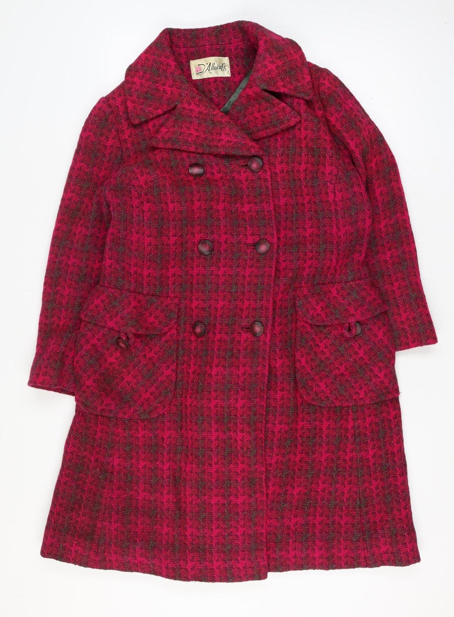 Allaird's Women's Red Size 14 Geometric Knit Pea Coat Long Double-Breasted
