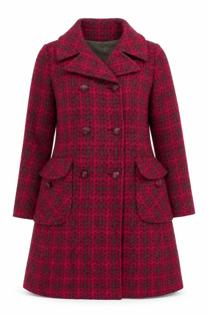 Allaird's Women's Red Size 14 Geometric Knit Pea Coat Long Double-Breasted