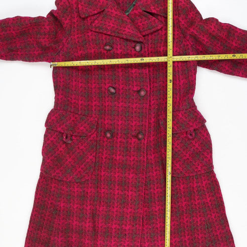 Allaird's Women's Red Size 14 Geometric Knit Pea Coat Long Double-Breasted