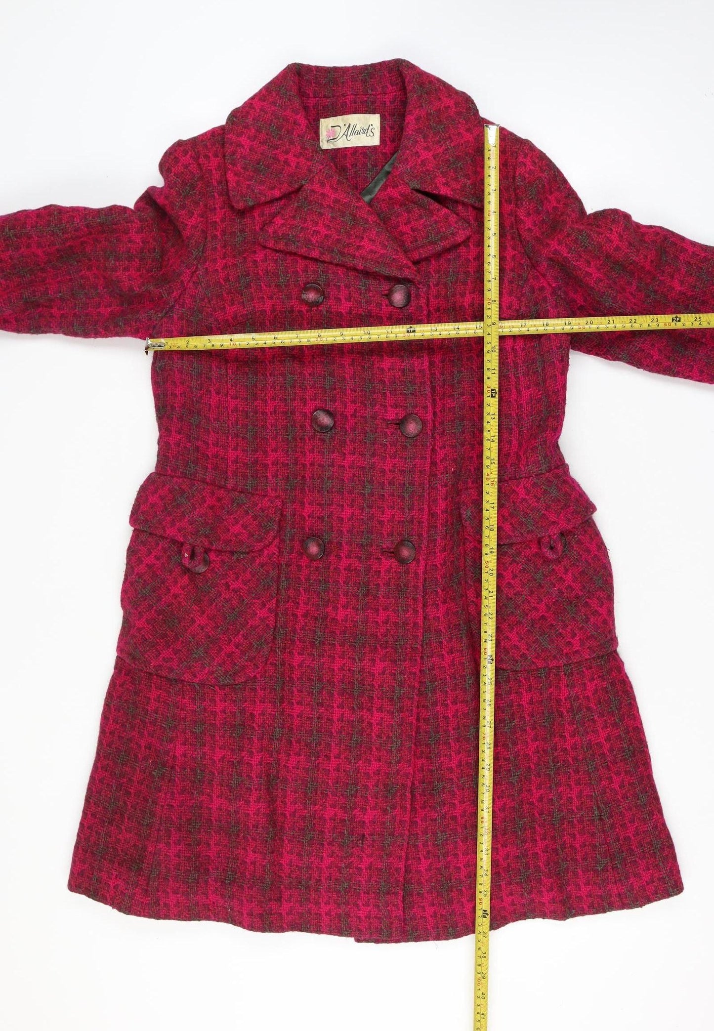 Allaird's Women's Red Size 14 Geometric Knit Pea Coat Long Double-Breasted