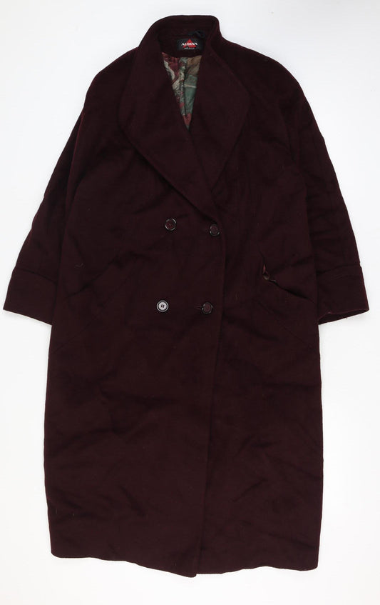 Alorna Women Red Wool Long Overcoat Size 14 Vintage Buttoned Classic Coat