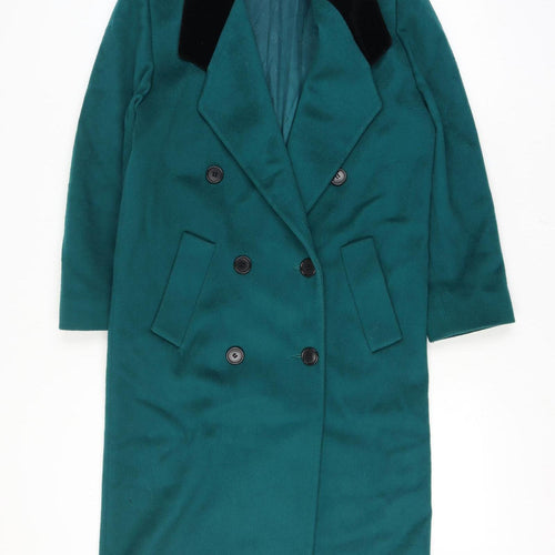 Fashions By Jill Women Size 14 Green Wool Velvet Collar Long Overcoat Size Unlabelled