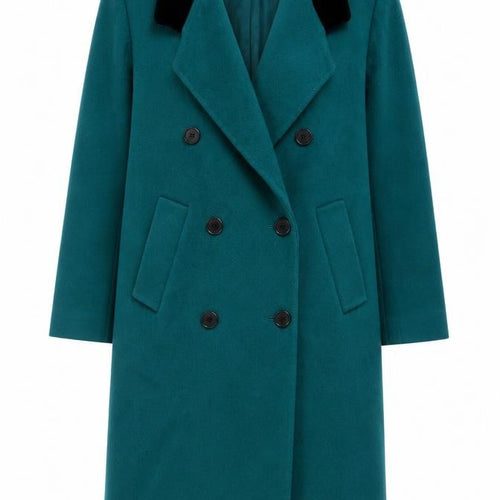 Fashions By Jill Women Size 14 Green Wool Velvet Collar Long Overcoat Size Unlabelled
