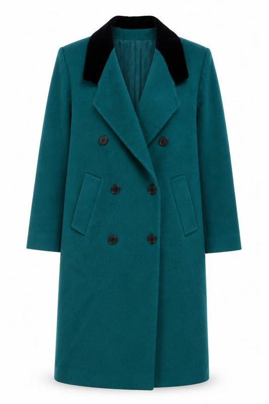 Fashions By Jill Women Size 14 Green Wool Velvet Collar Long Overcoat Size Unlabelled