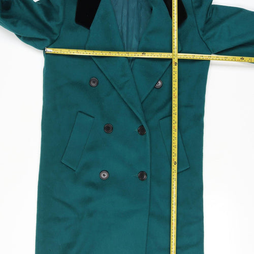 Fashions By Jill Women Size 14 Green Wool Velvet Collar Long Overcoat Size Unlabelled