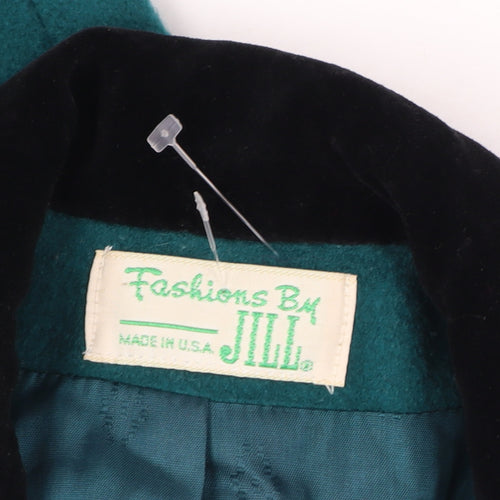 Fashions By Jill Women Size 14 Green Wool Velvet Collar Long Overcoat Size Unlabelled