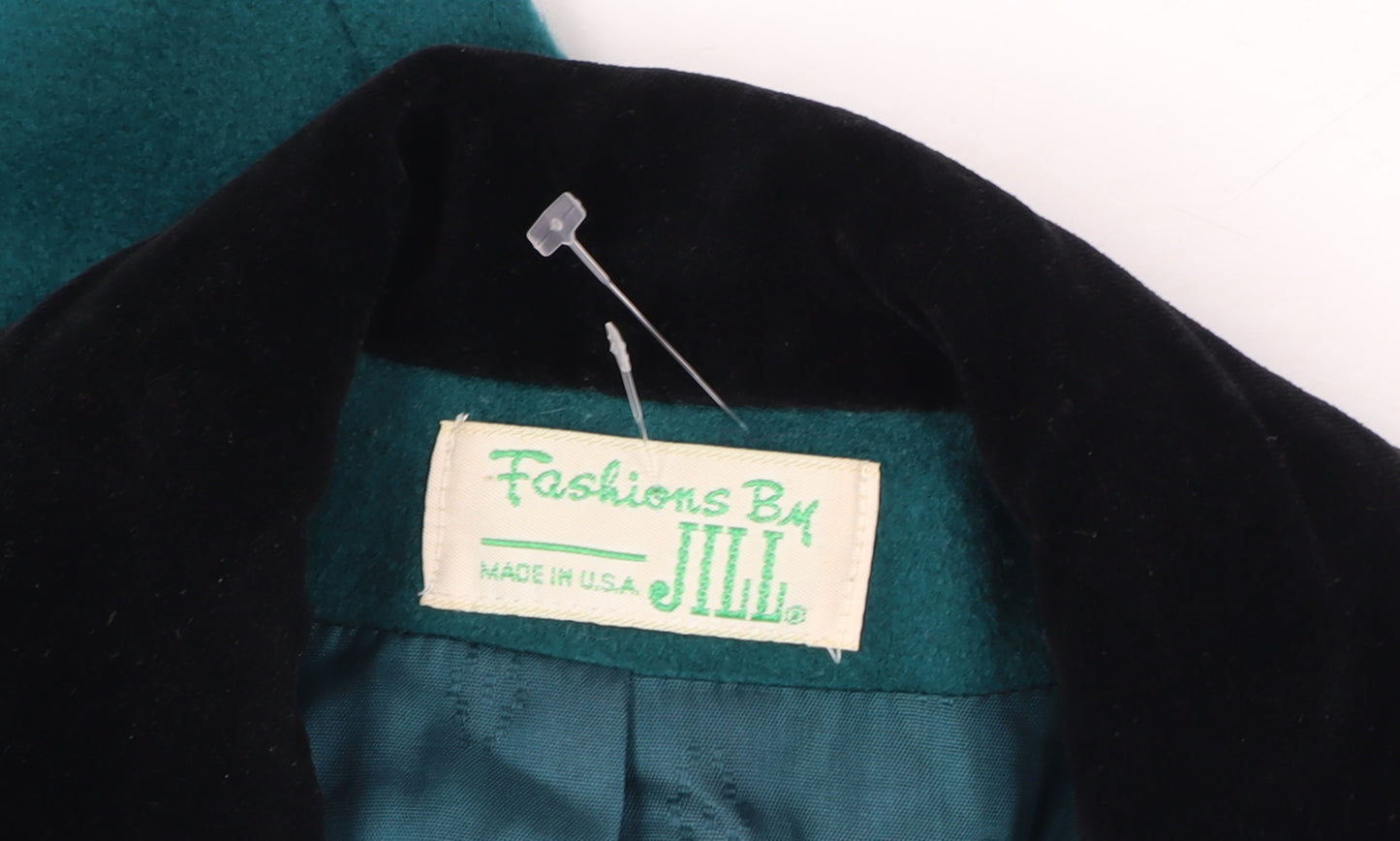 Fashions By Jill Women Size 14 Green Wool Velvet Collar Long Overcoat Size Unlabelled