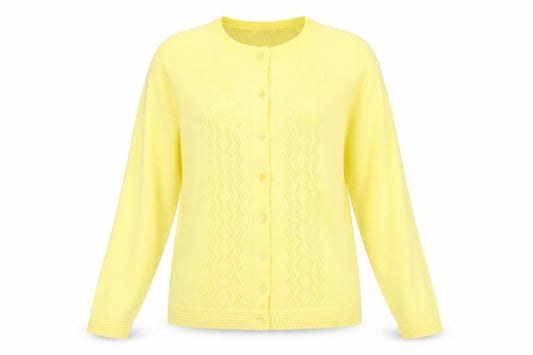 Tricot Women Yellow M Open Knit Button Cardigan Long Sleeve