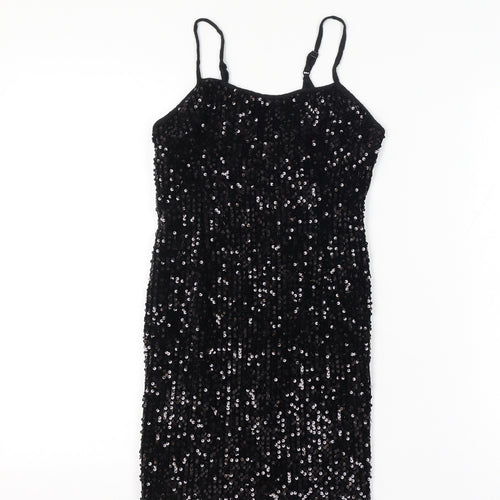 Urban Renewal Women Size 8 Black Sequin Bodycon Knee Dress Adjustable Straps