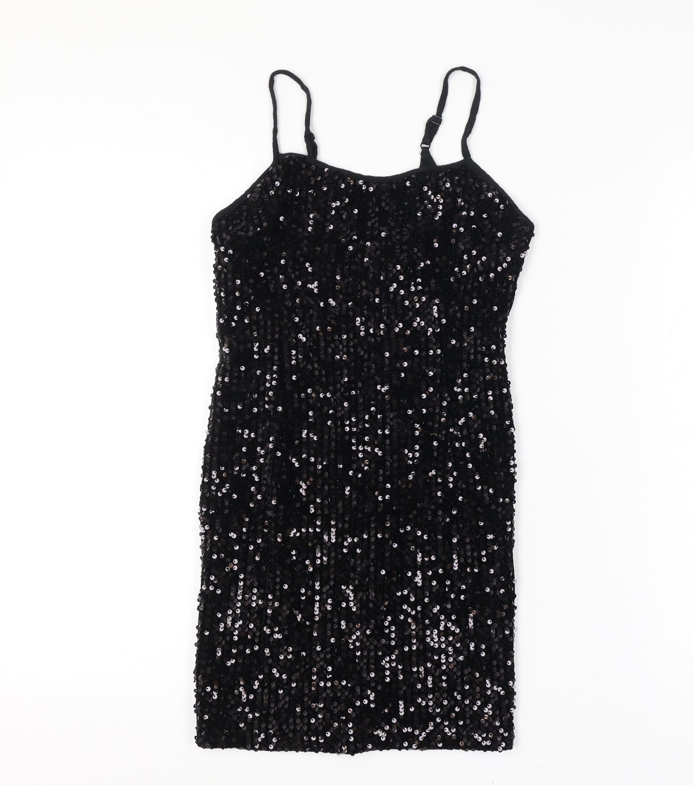 Urban Renewal Women Size 8 Black Sequin Bodycon Knee Dress Adjustable Straps