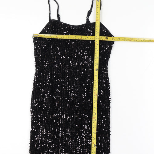 Urban Renewal Women Size 8 Black Sequin Bodycon Knee Dress Adjustable Straps