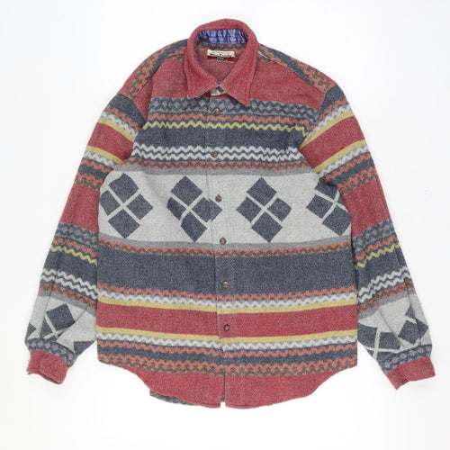 Benetton Blue Family Men’s M Multicolour Wool Blend Argyle Overshirt