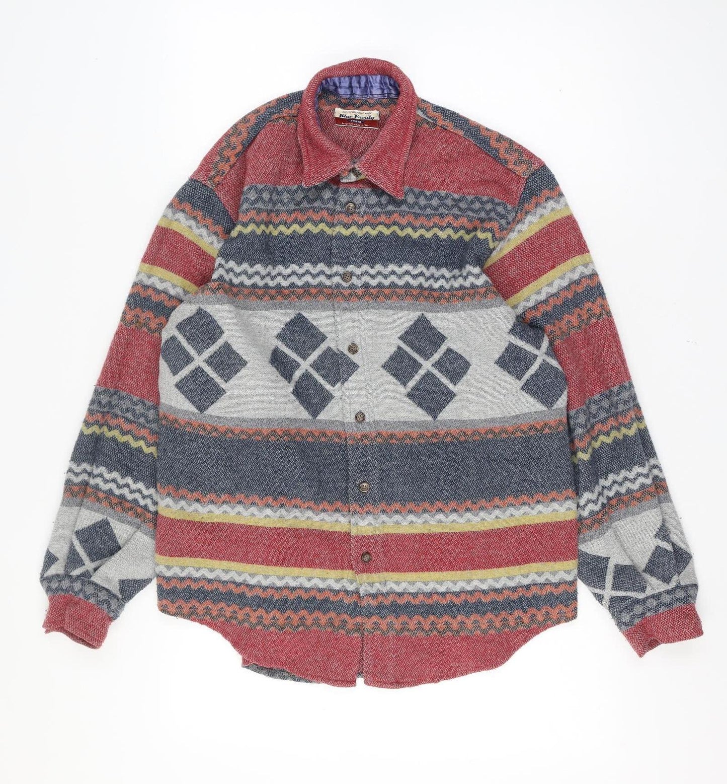 Benetton Blue Family Men’s M Multicolour Wool Blend Argyle Overshirt