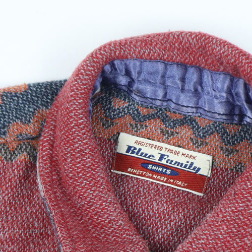 Benetton Blue Family Men’s M Multicolour Wool Blend Argyle Overshirt