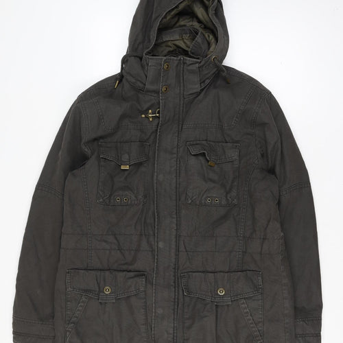 Angelo Litrico Men’s Size L Black Military Hooded Canvas Full Zip Jacket