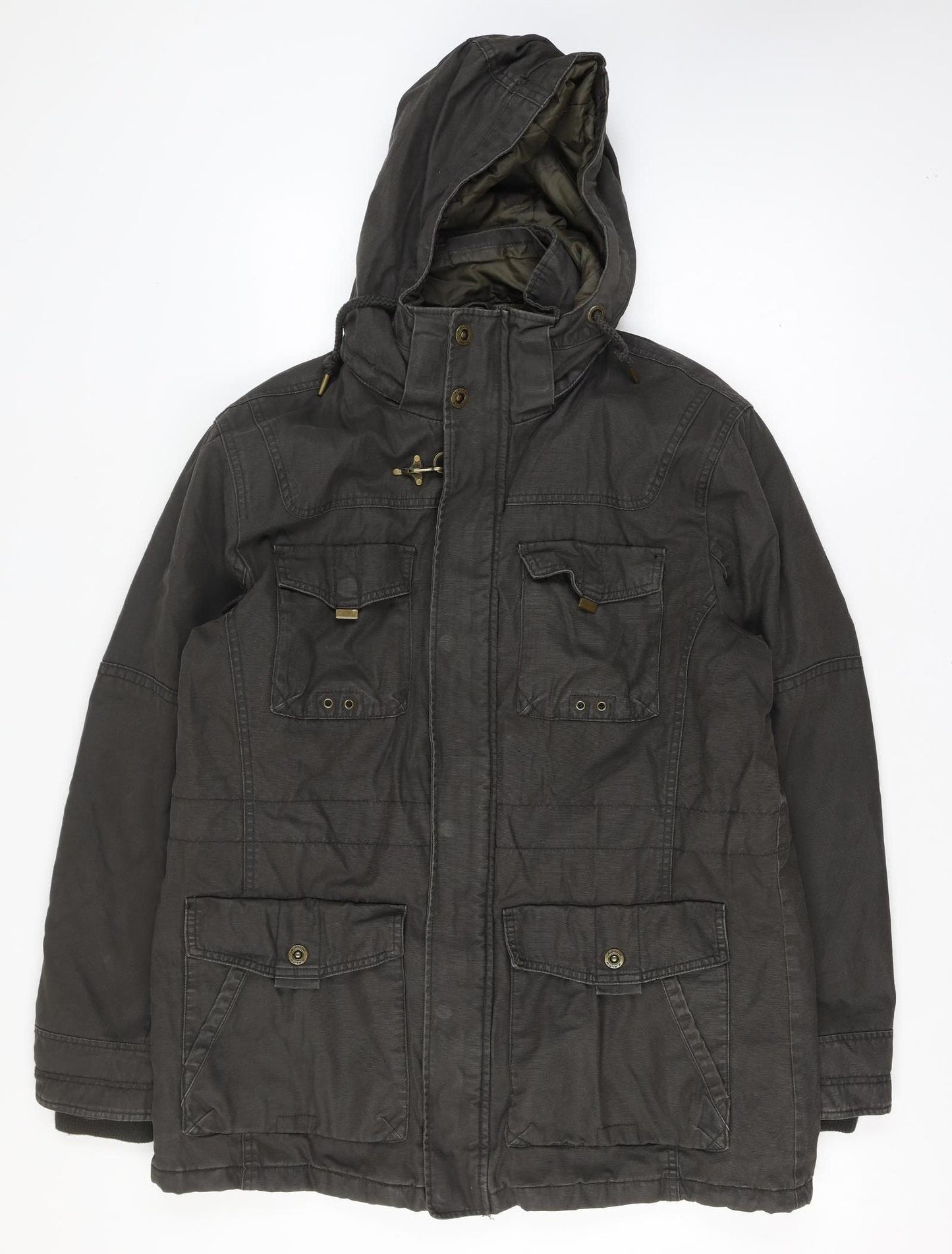 Angelo Litrico Men’s Size L Black Military Hooded Canvas Full Zip Jacket