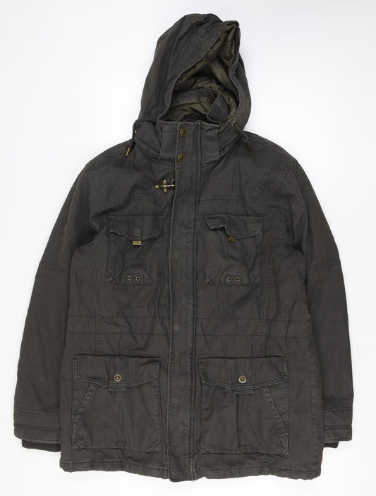 Angelo Litrico Men’s Size L Black Military Hooded Canvas Full Zip Jacket