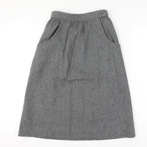 Paniner Women Waist 24 Grey Size Unlabelled Wool A-Line Midi Skirt