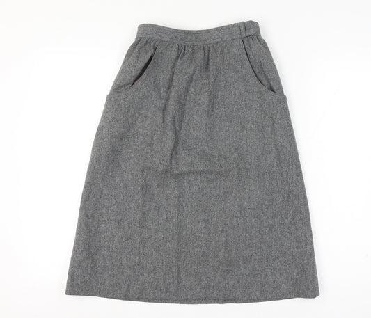 Paniner Women Waist 24 Grey Size Unlabelled Wool A-Line Midi Skirt
