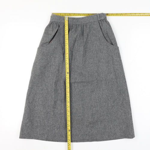 Paniner Women Waist 24 Grey Size Unlabelled Wool A-Line Midi Skirt