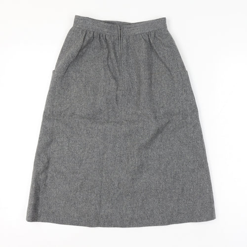 Paniner Women Waist 24 Grey Size Unlabelled Wool A-Line Midi Skirt