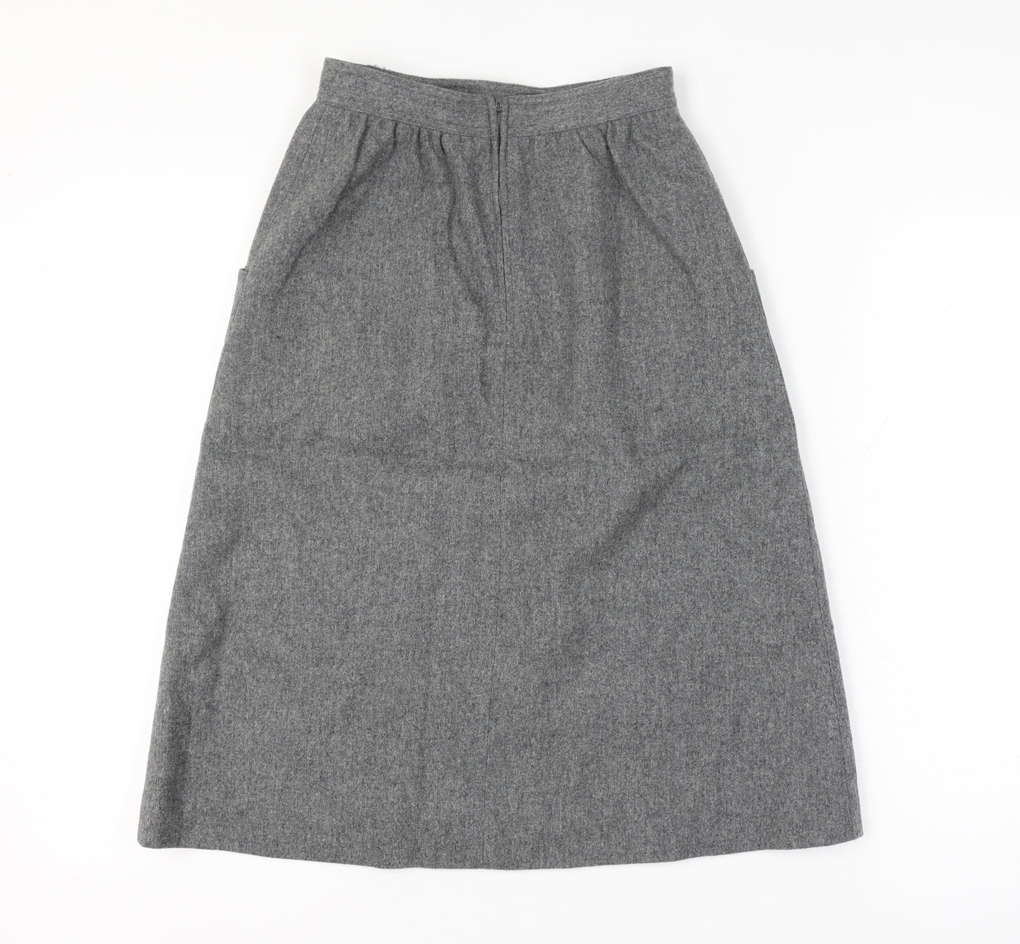 Paniner Women Waist 24 Grey Size Unlabelled Wool A-Line Midi Skirt